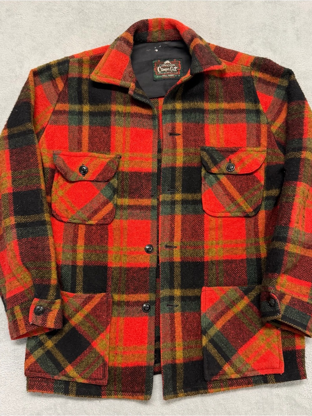 Vintage Wool Mohair Nylon Plaid Canadian Camper Coat Bell Shirt Men’s 21.5x28.5”